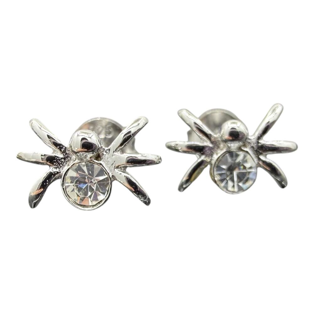 Sparkling Spider Post Stud Earrings 925 Sterling Silver Friction Backs